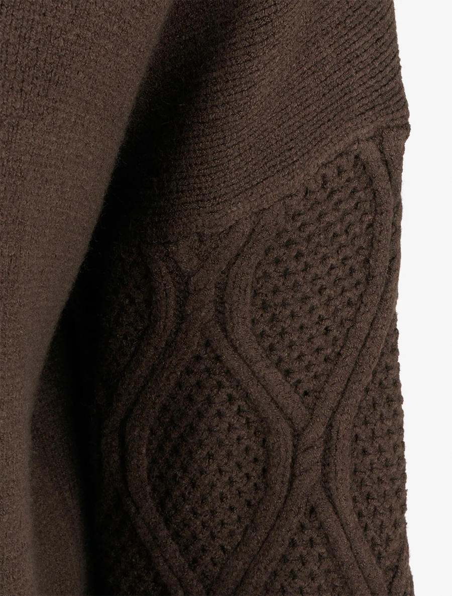 Pull uni à manches ajourées - Marron - Image 3