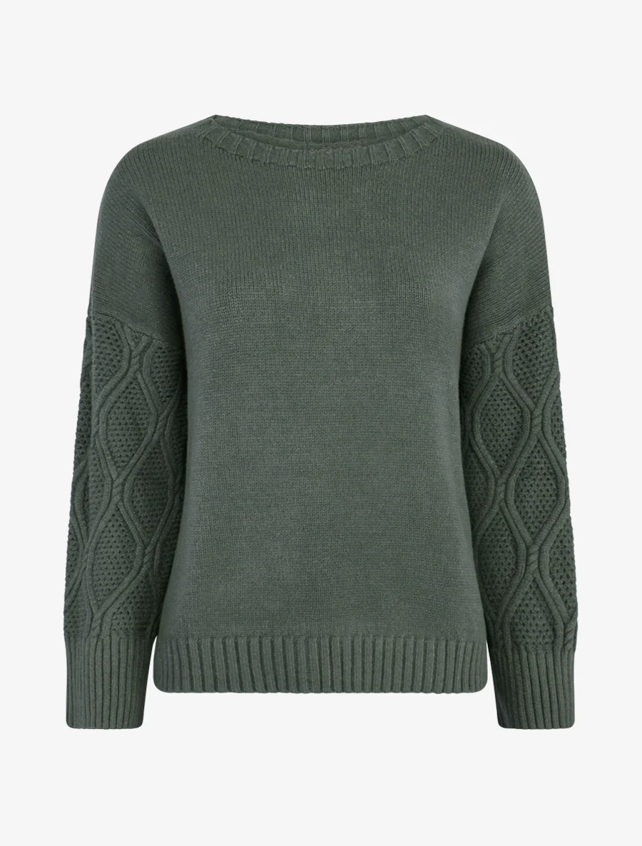 Pull uni à manches ajourées - Vert militaire