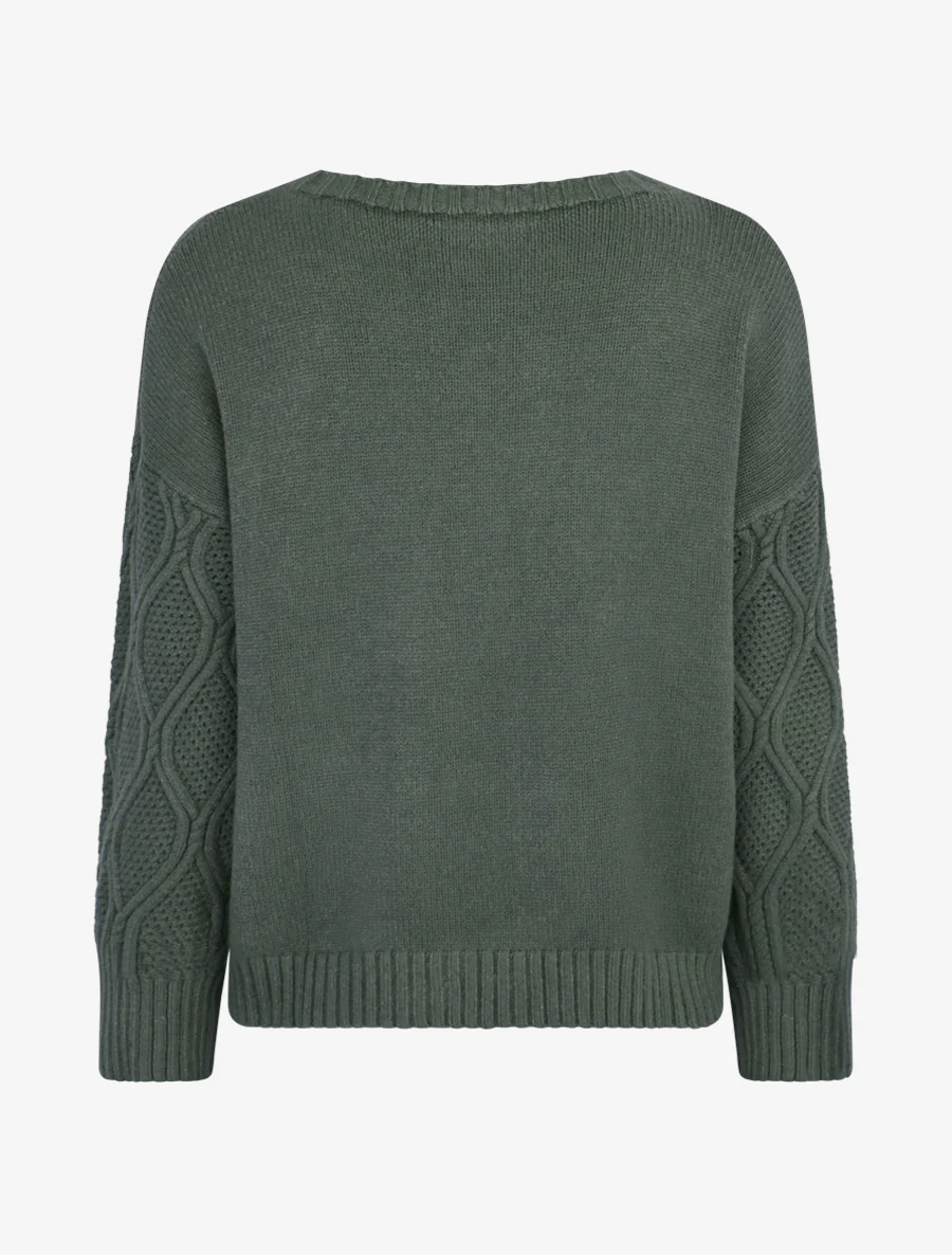 Pull uni à manches ajourées - Vert militaire - Image 2