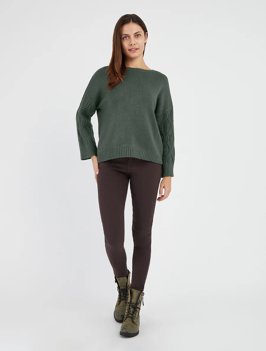 Pull uni à manches ajourées - Vert militaire - Image 4