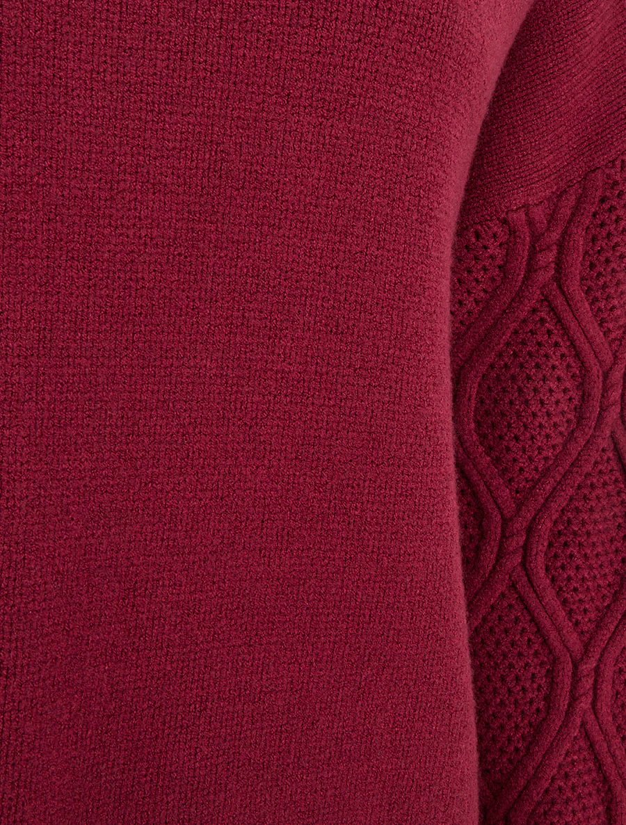 Pull uni à manches ajourées - Bordeaux - Image 3