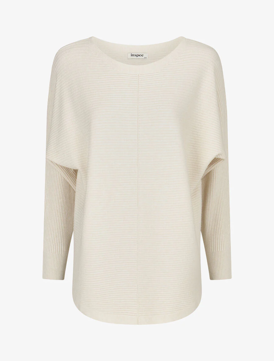 Pull uni à manches chauves-souris - Crème