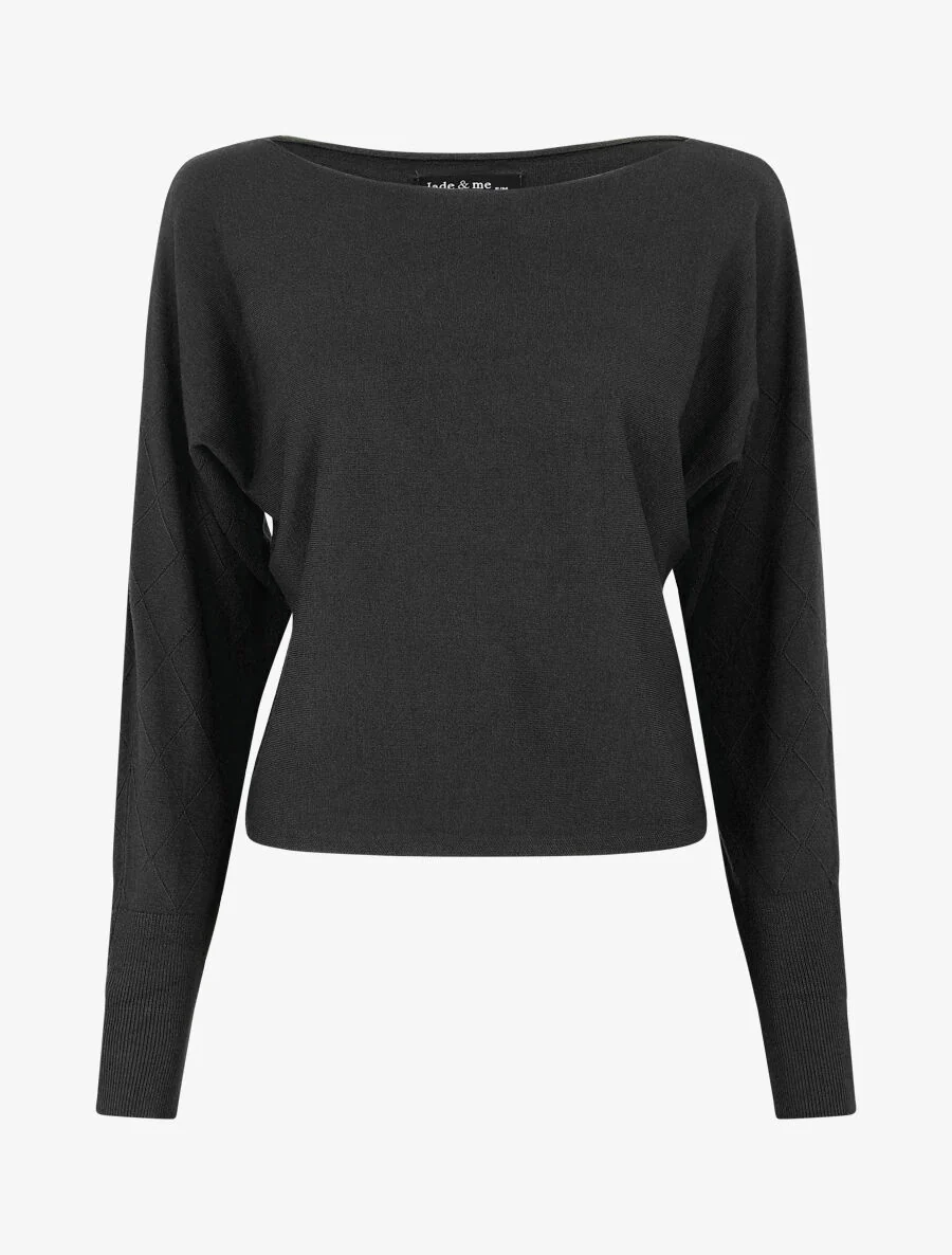Pull uni à manches et imprimé losanges - Noir