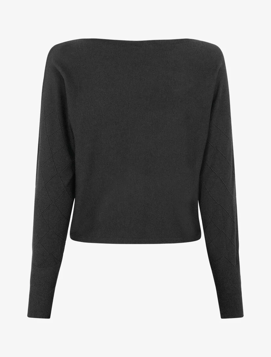 Pull uni à manches et imprimé losanges - Noir - Image 2