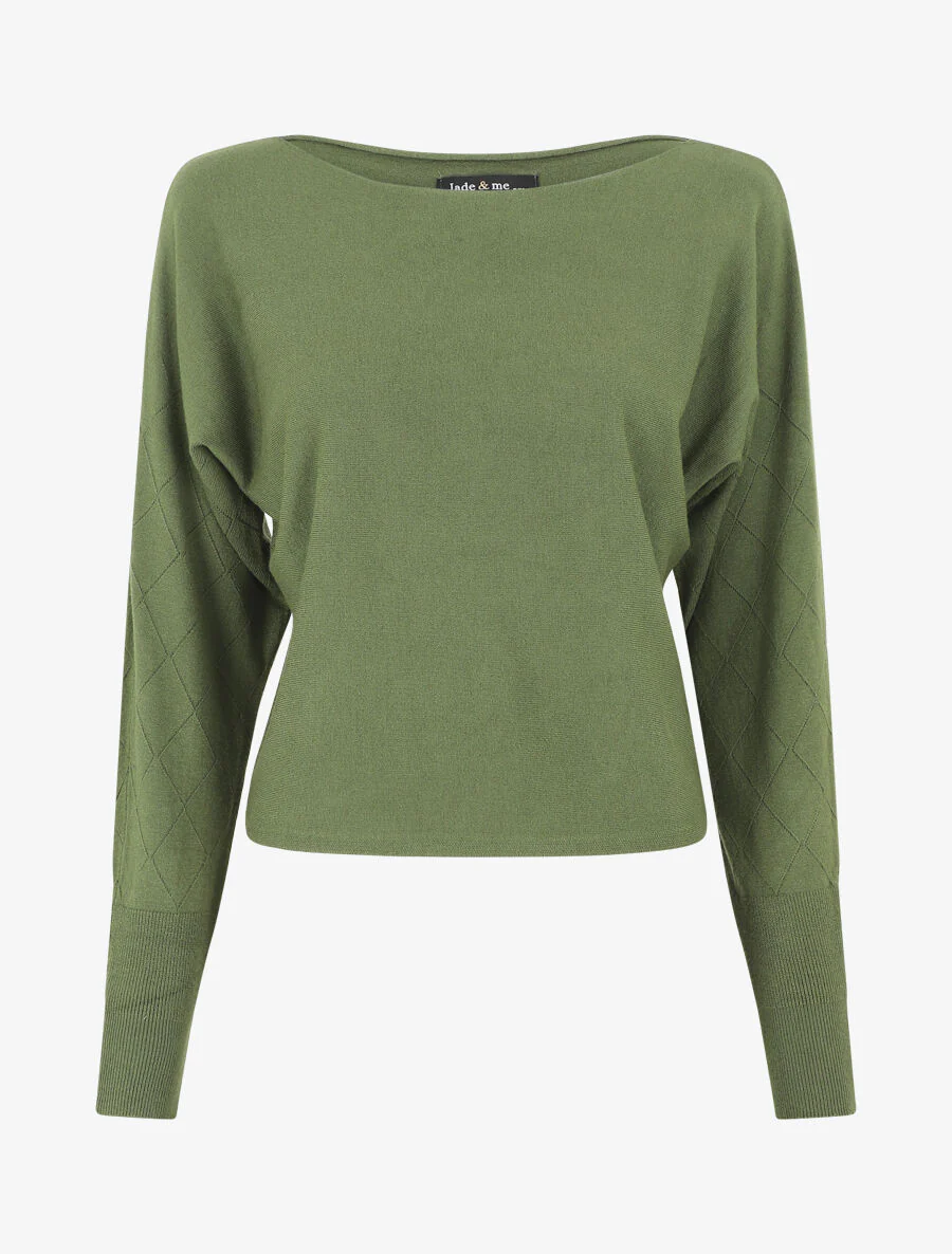 Pull uni à manches et imprimé losanges - Kaki