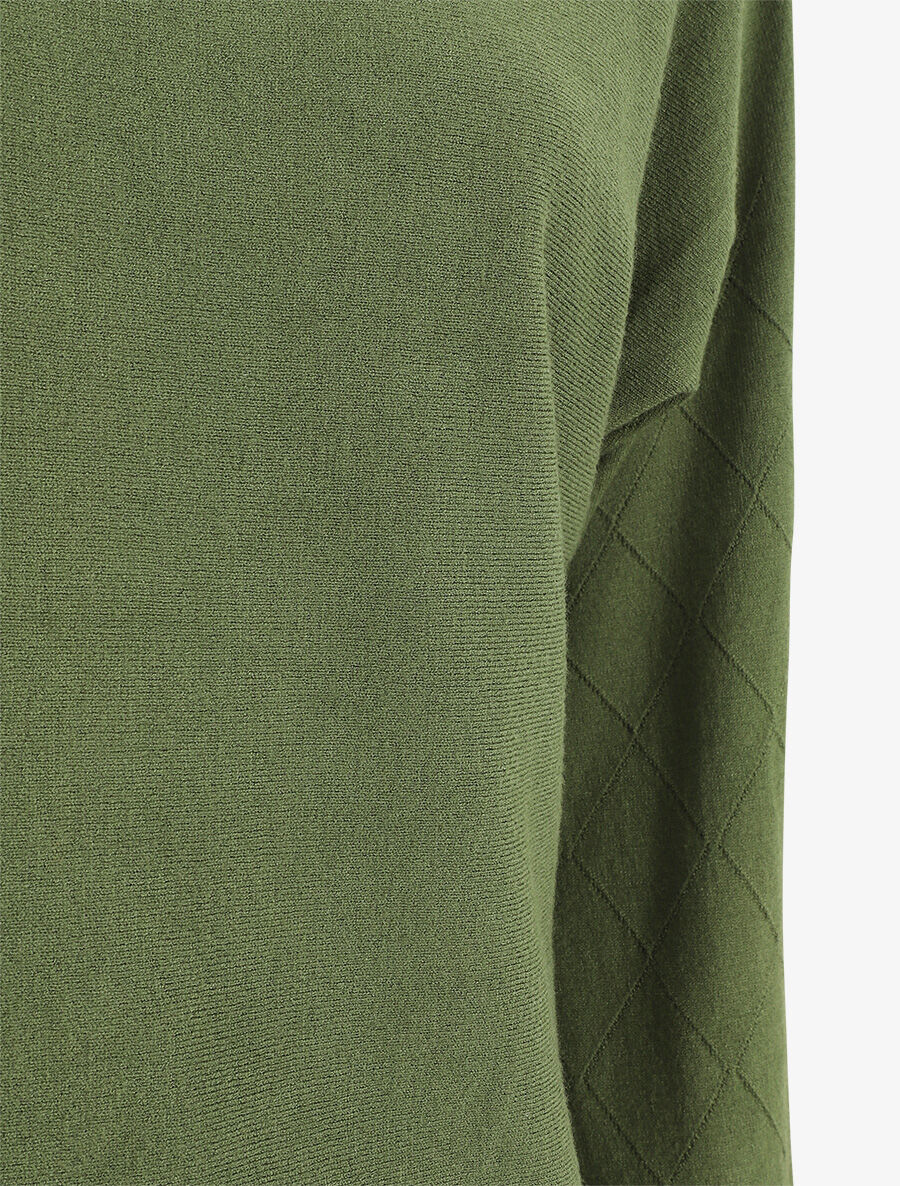Pull uni à manches et imprimé losanges - Kaki - Image 3