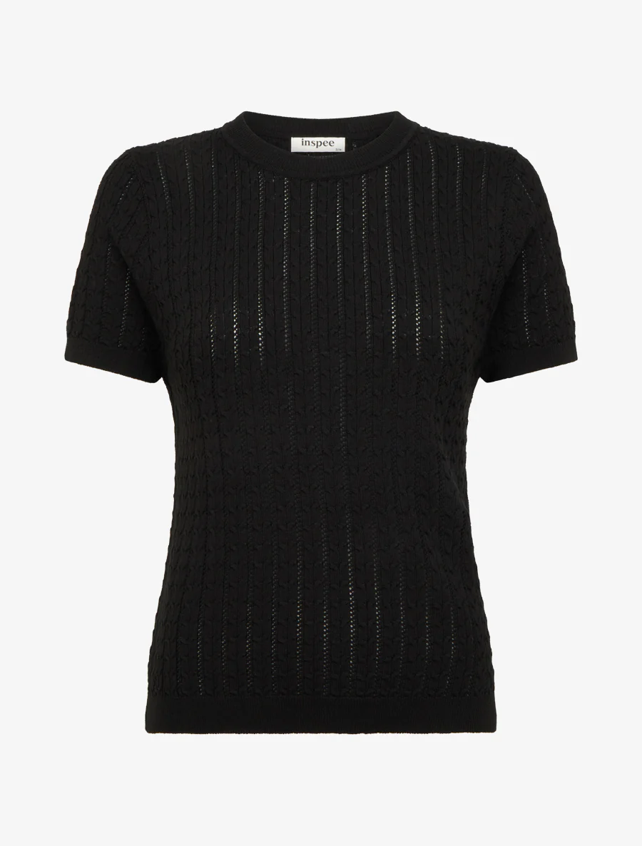 Pull uni ajouré à manches courtes - Noir