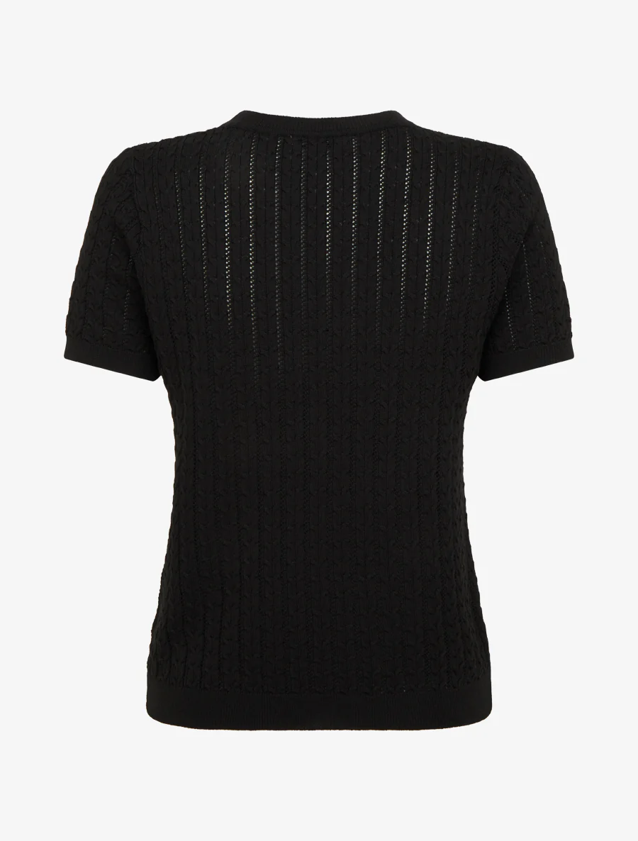 Pull uni ajouré à manches courtes - Noir - Image 2