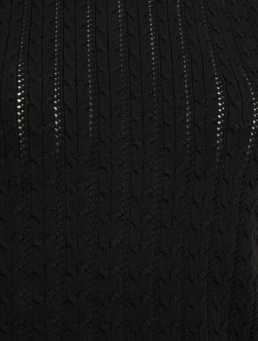 Pull uni ajouré à manches courtes - Noir - Image 3