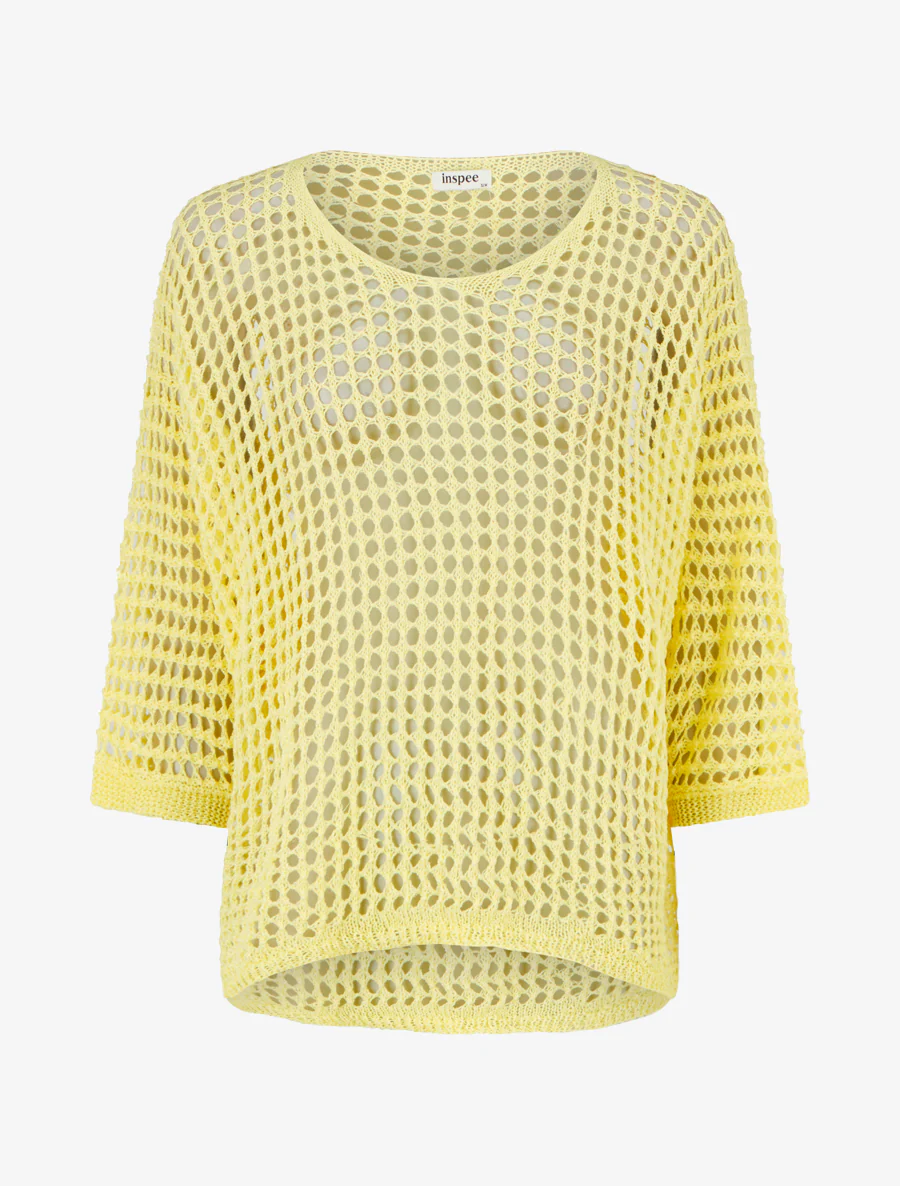Pull uni ajouré à manches courtes - Jaune