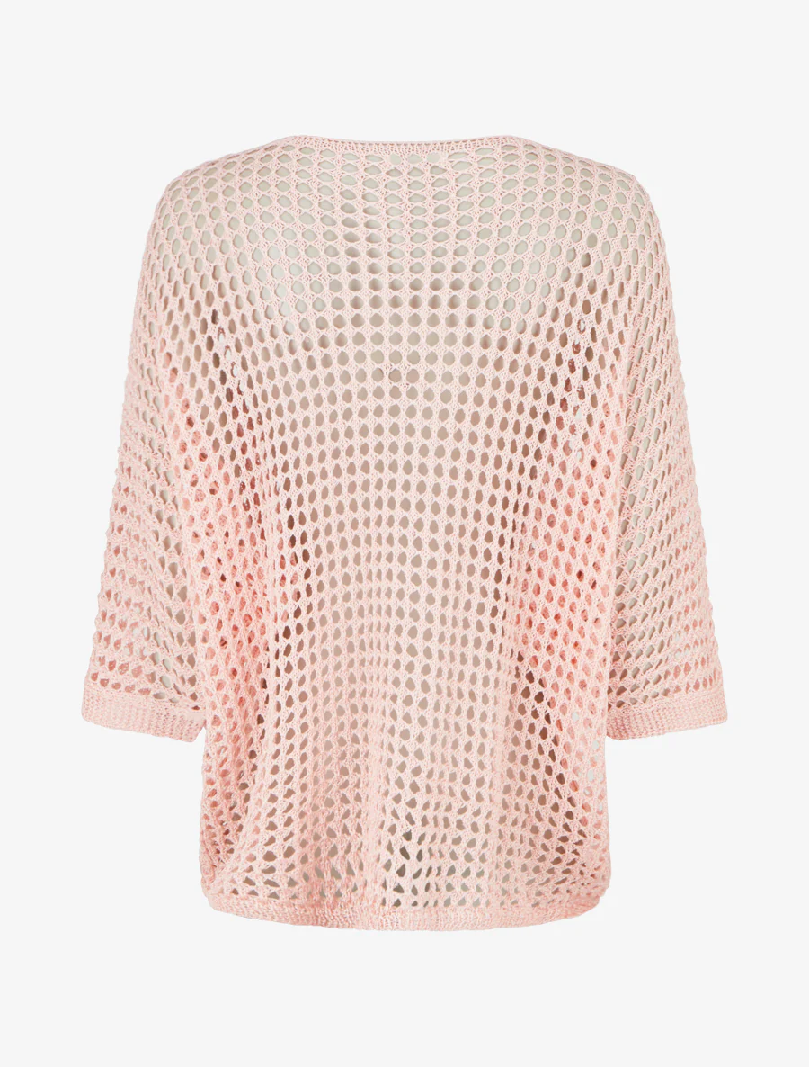 Pull uni ajouré à manches courtes - Rose - Image 2