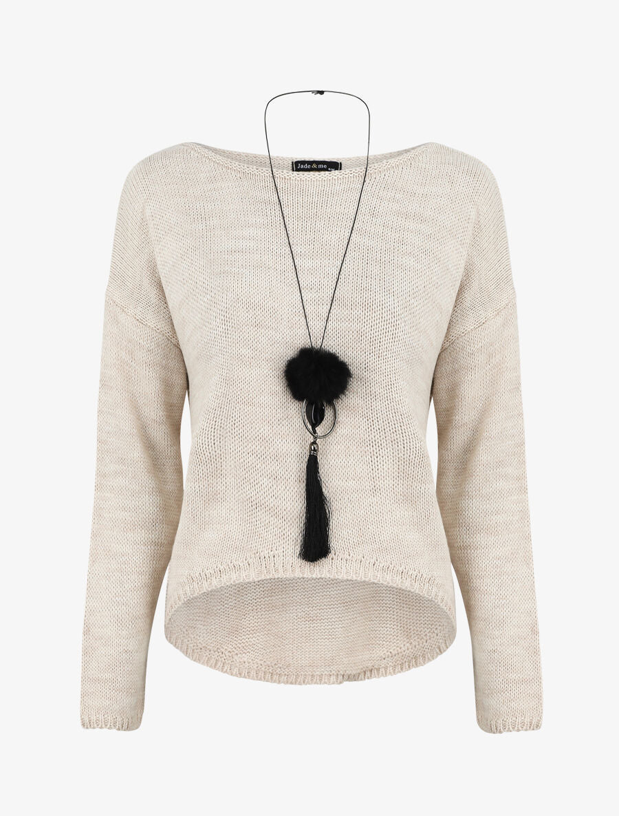 Pull uni col bateau - Beige
