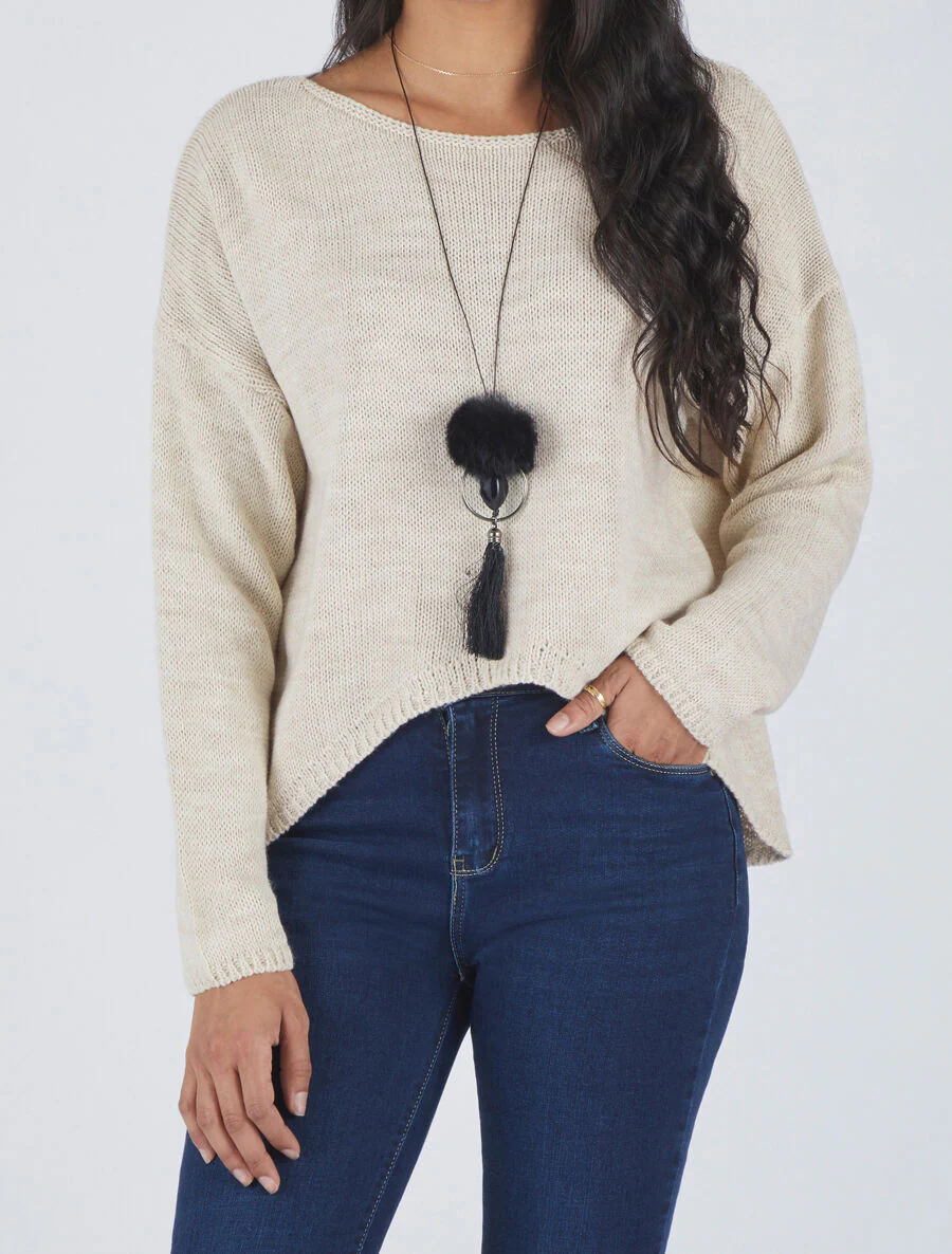 Pull uni col bateau - Beige - Image 4