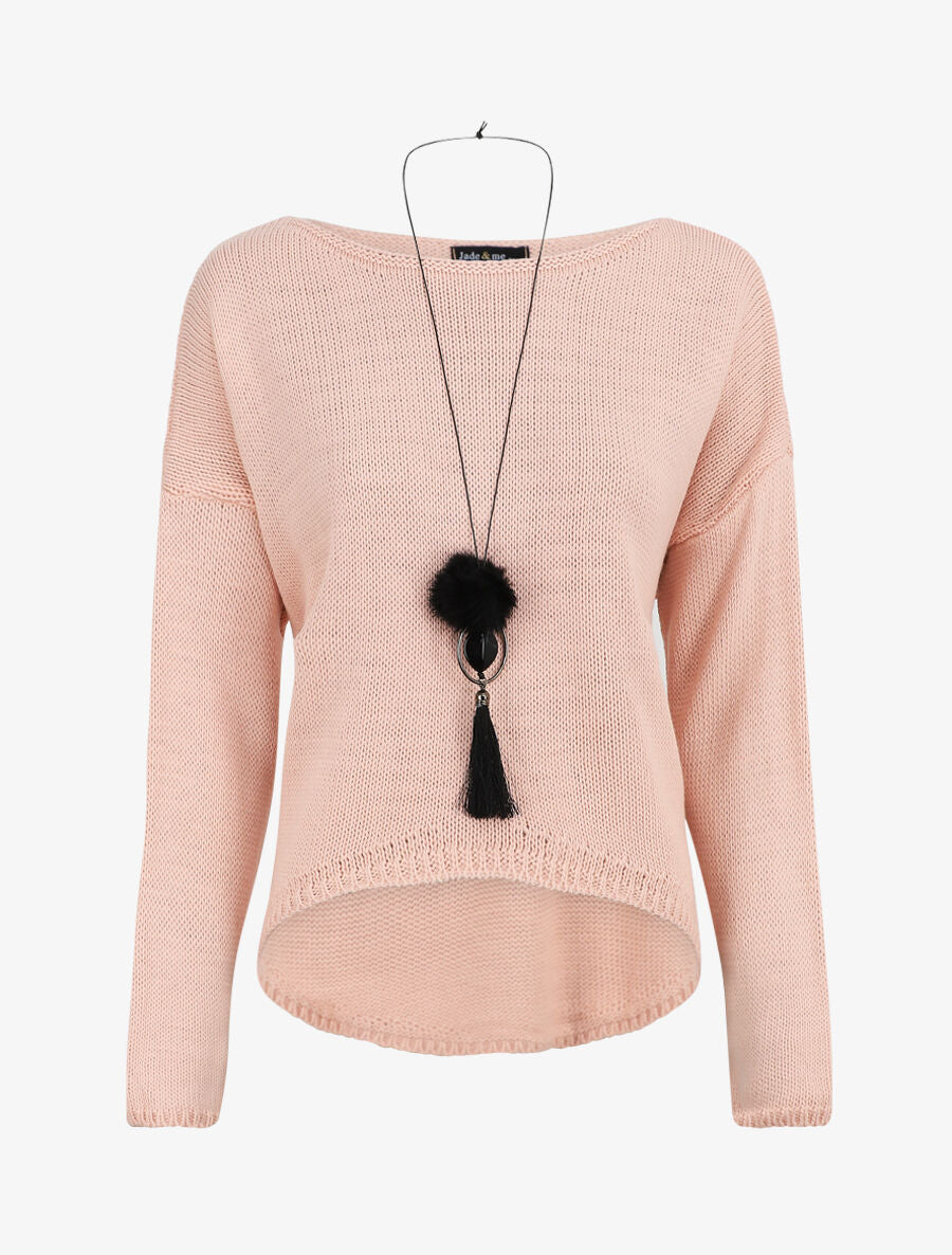 Pull uni col bateau - Rose