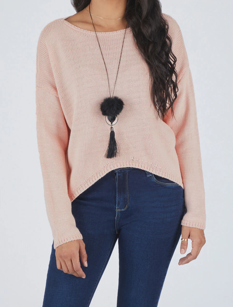 Pull uni col bateau - Rose - Image 4