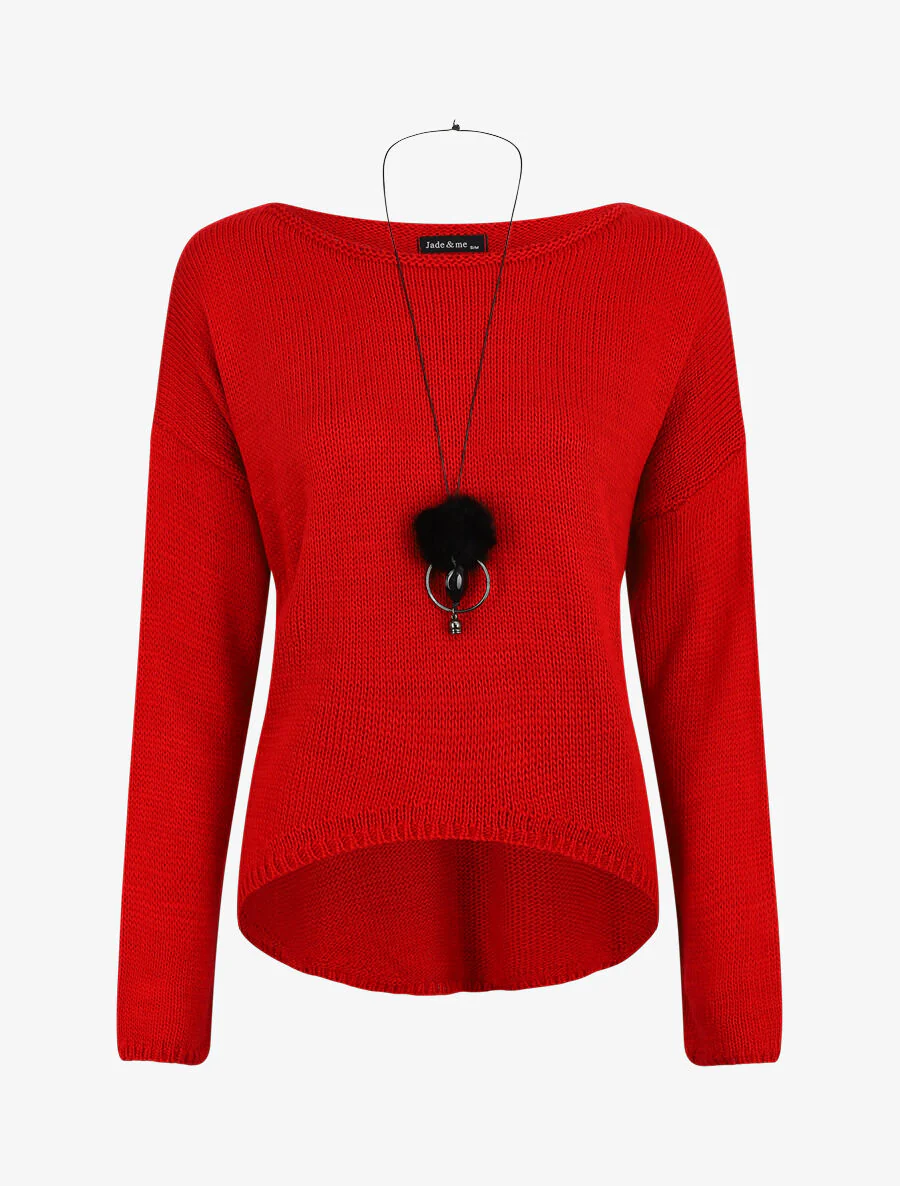 Pull uni col bateau - Rouge