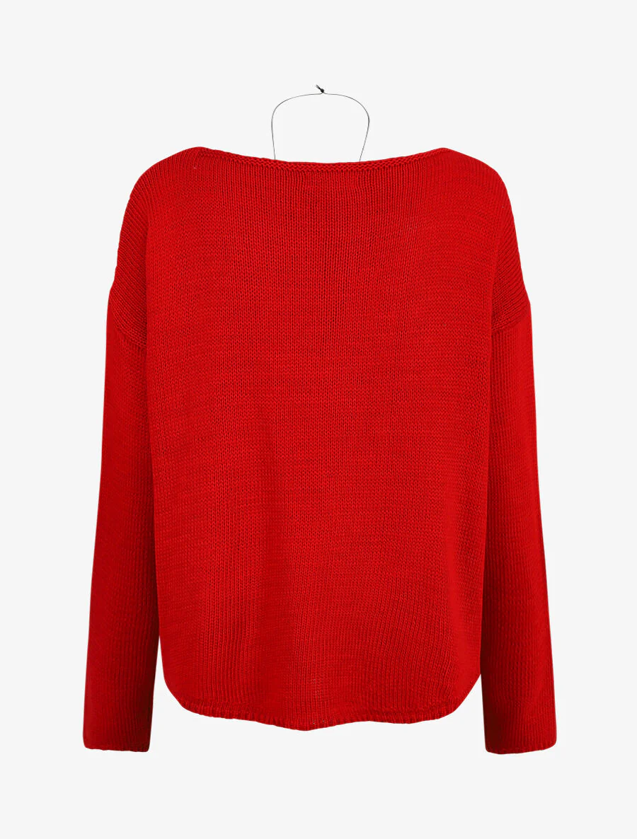 Pull uni col bateau - Rouge - Image 2