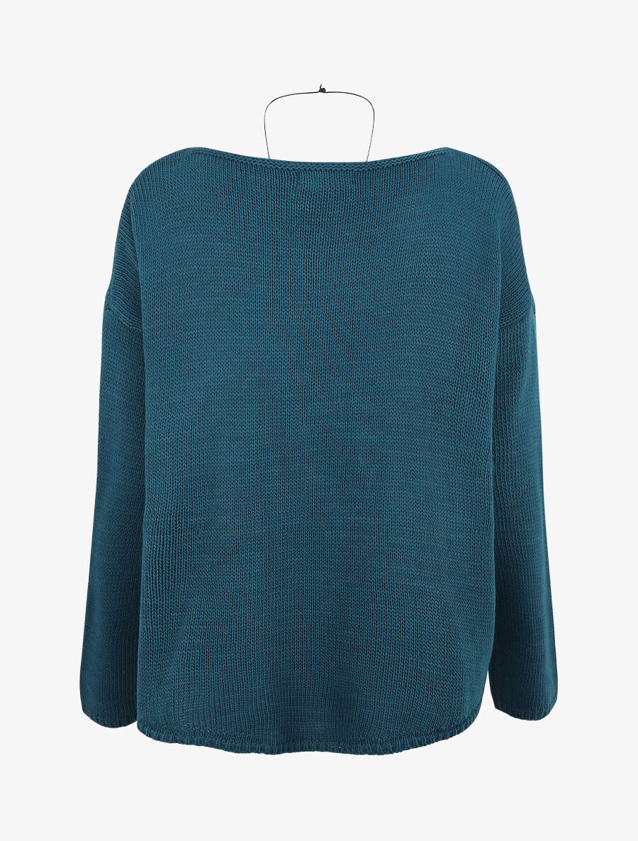 Pull uni col bateau - Bleu canard - Image 2