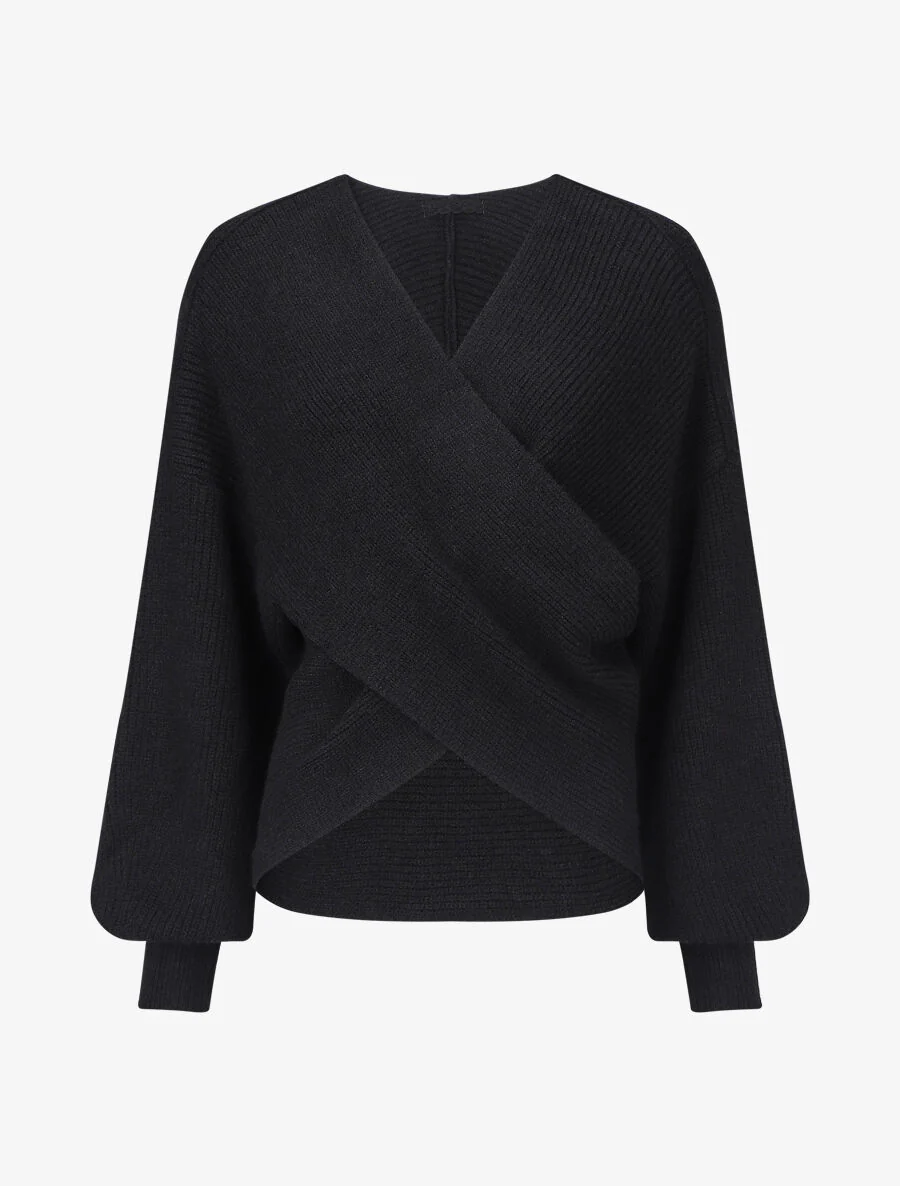 Pull uni col cache-coeur et bas asymétrique - Noir