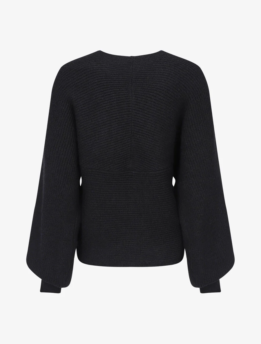 Pull uni col cache-coeur et bas asymétrique - Noir - Image 2