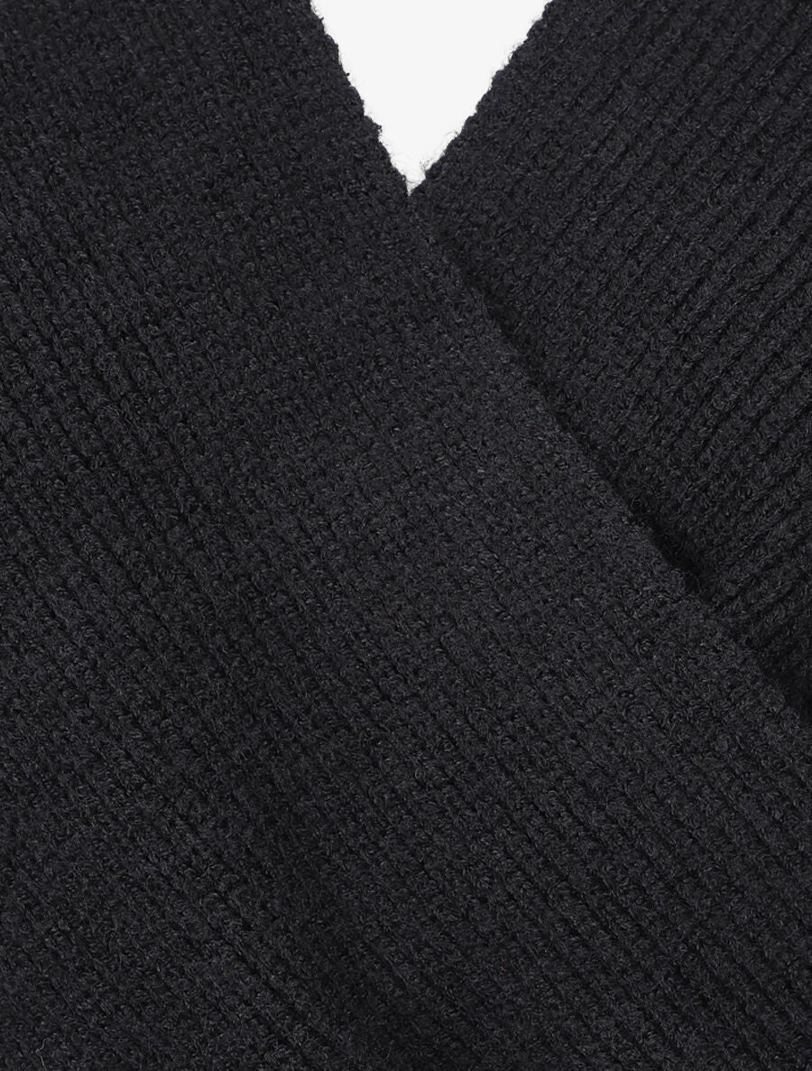 Pull uni col cache-coeur et bas asymétrique - Noir - Image 3