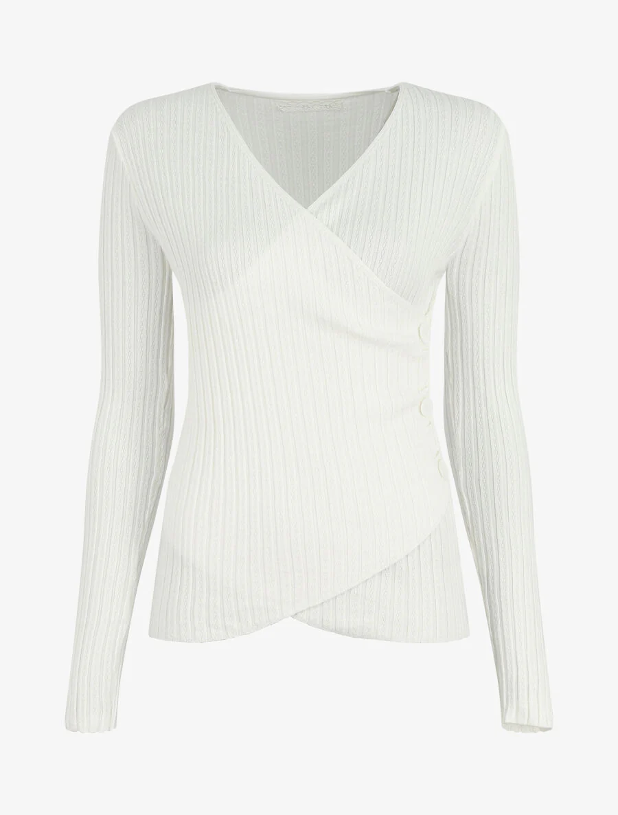 Pull uni côtelé croisé - Blanc