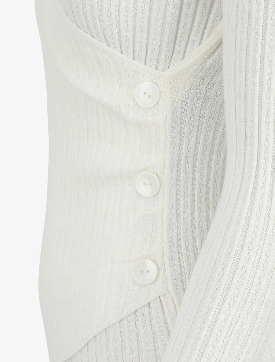 Pull uni côtelé croisé - Blanc - Image 3