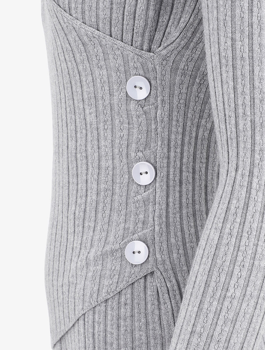 Pull uni côtelé croisé - Gris - Image 3