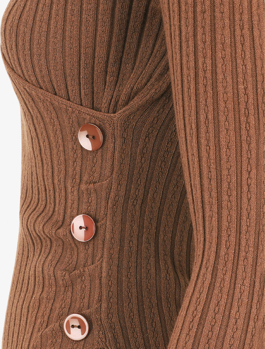 Pull uni côtelé croisé - Marron - Image 3