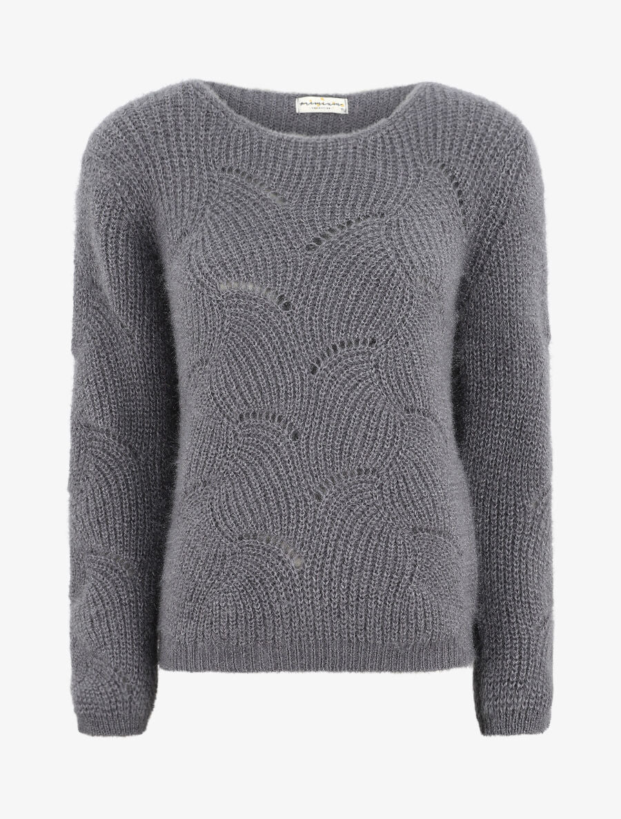 Pull uni duveteux - Gris