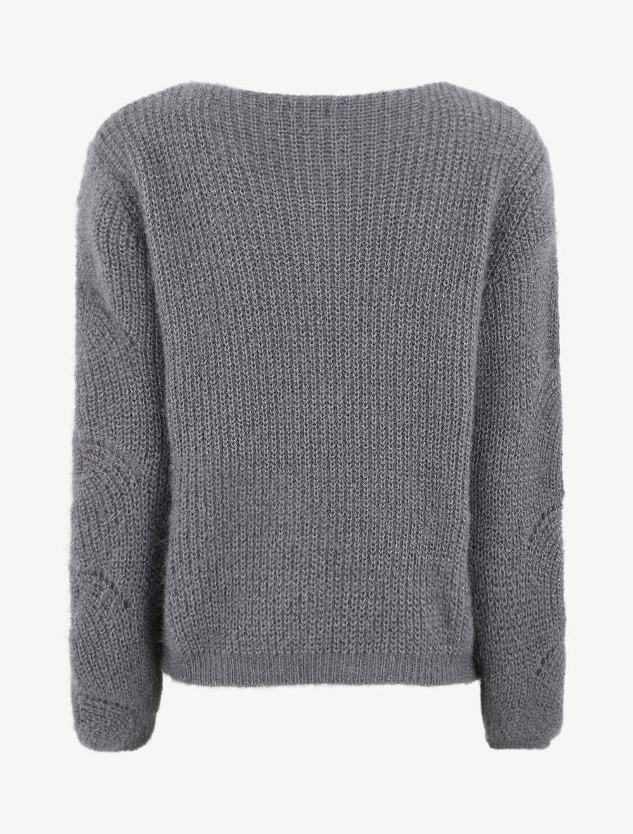 Pull uni duveteux - Gris - Image 2