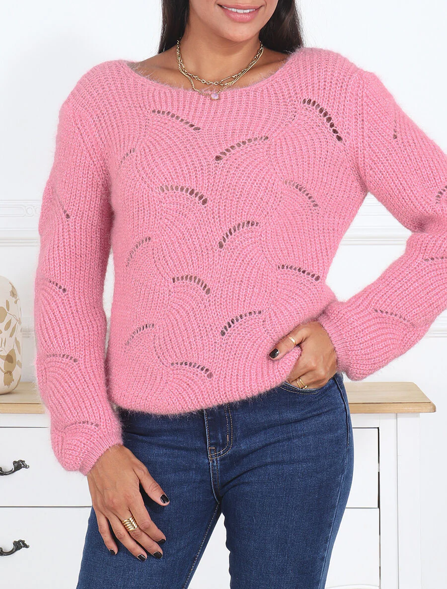 Pull uni duveteux - Rose - Image 4