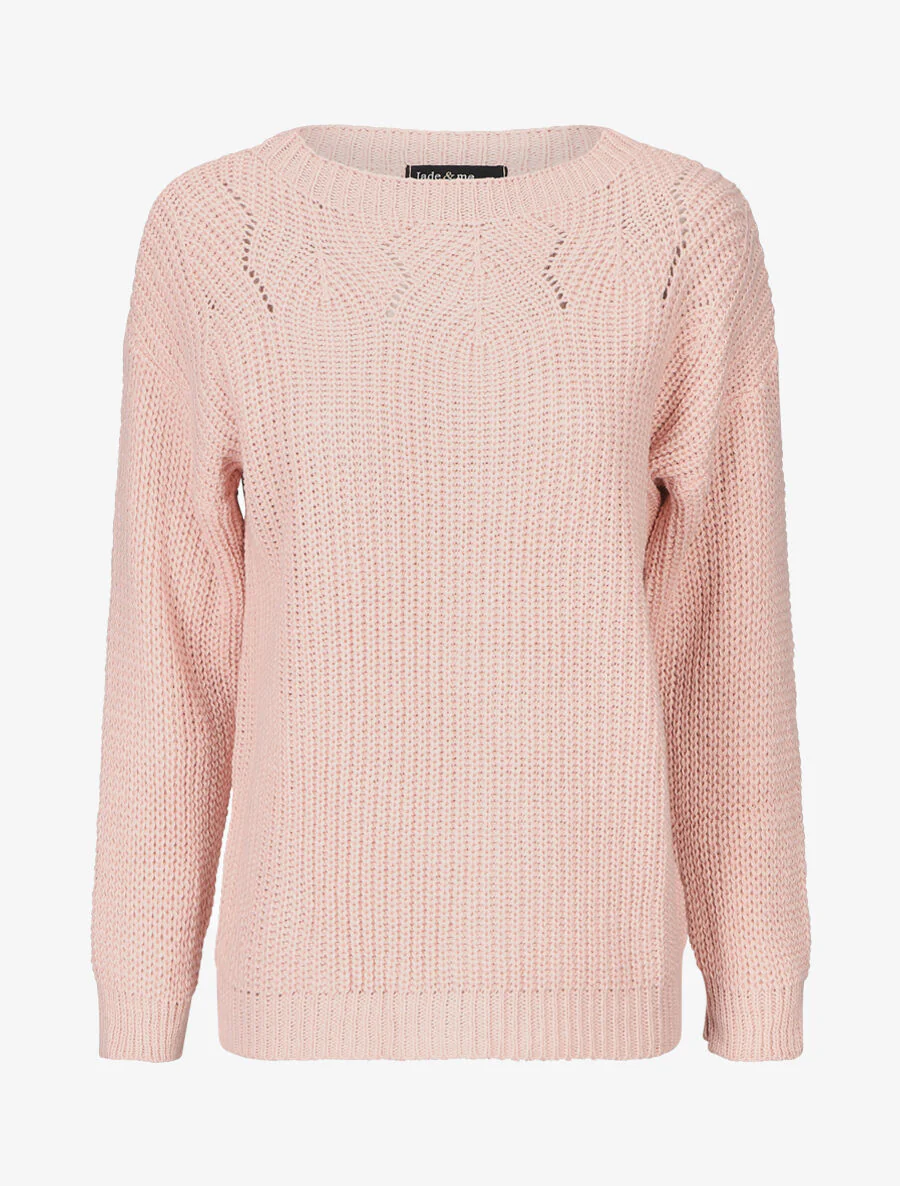 Pull uni en grosse maille à col bateau - Rose