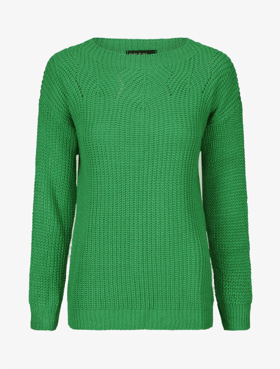 Pull uni en grosse maille à col bateau - Vert