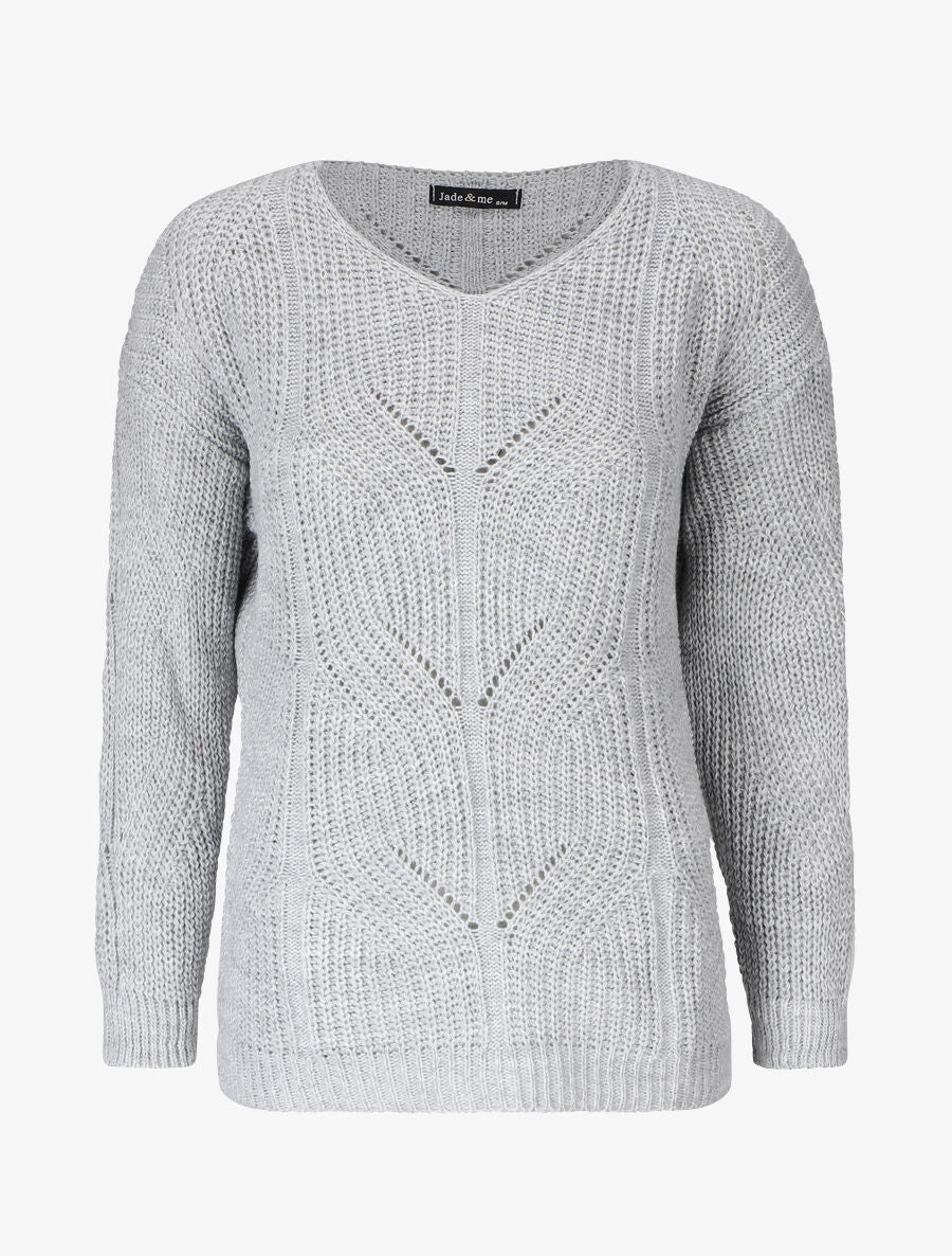 Pull uni en grosse maille à col rond - Gris