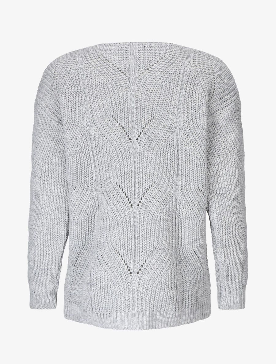 Pull uni en grosse maille à col rond - Gris - Image 2