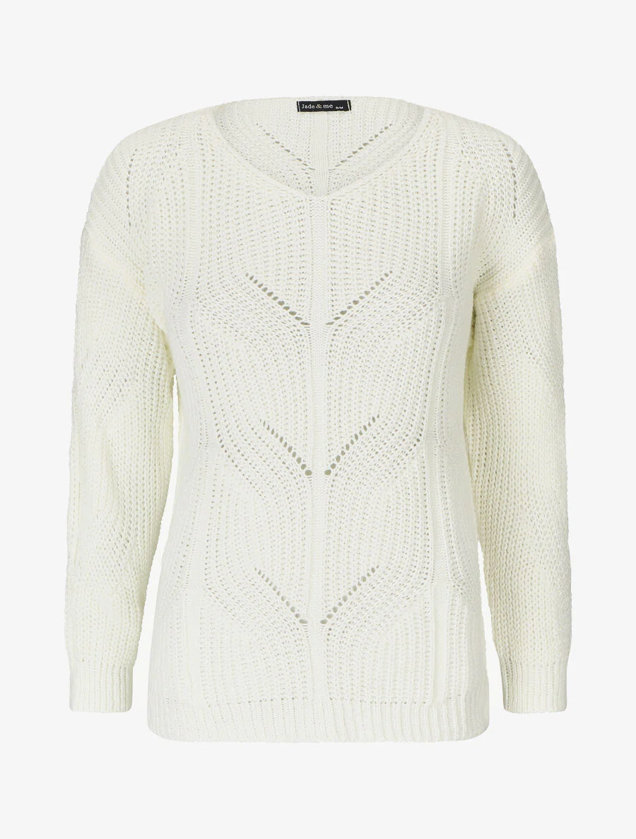 Pull uni en grosse maille à col rond - Écru