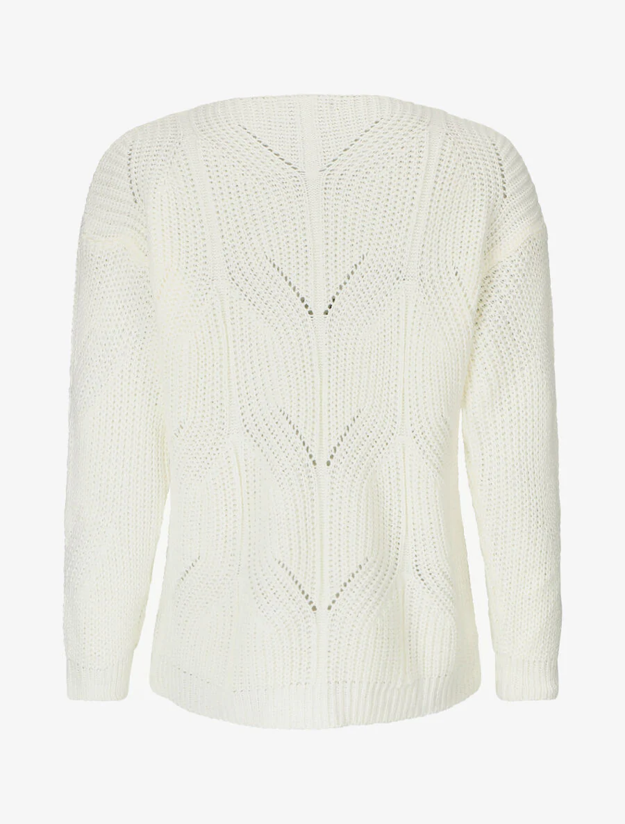 Pull uni en grosse maille à col rond - Écru - Image 2