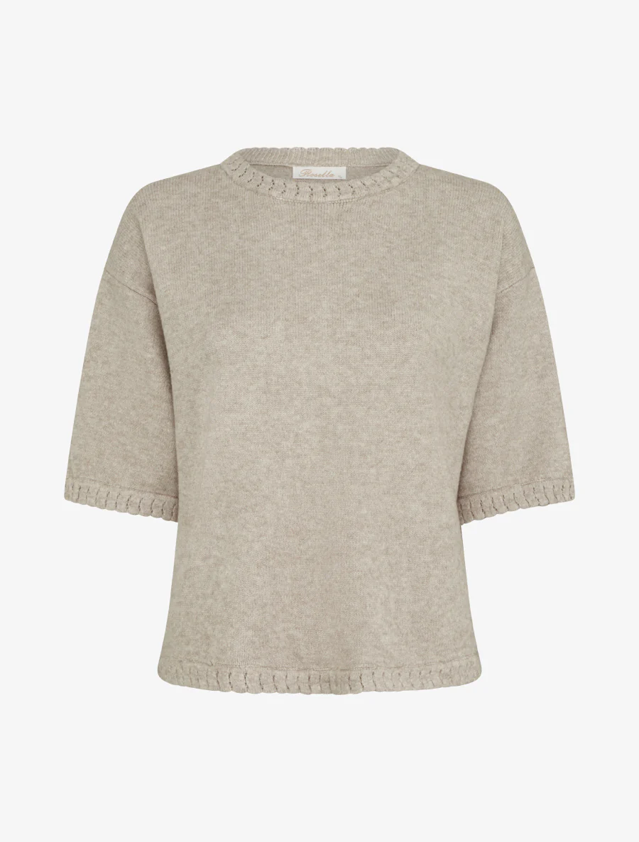 Pull uni en maille à col rond - Taupe
