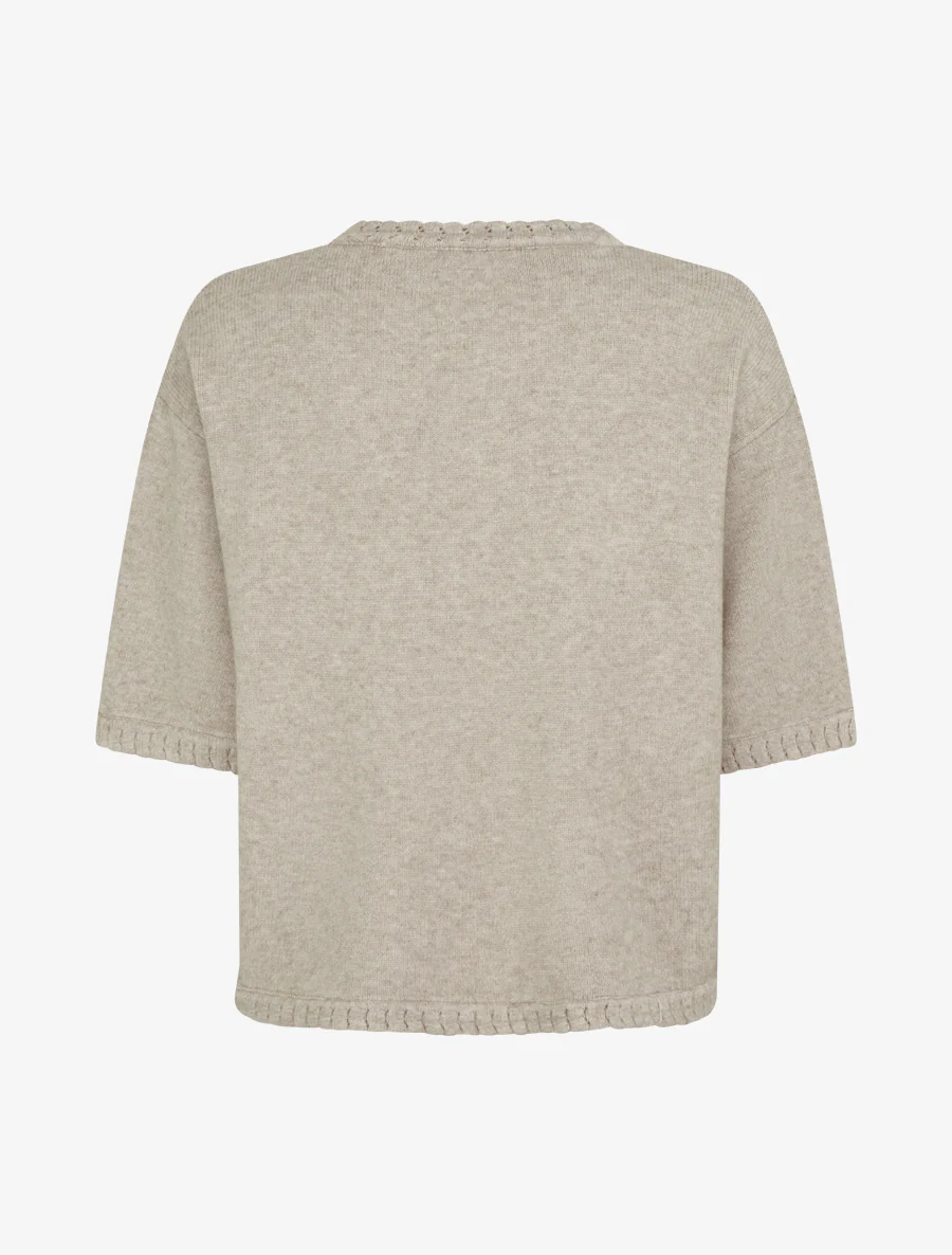 Pull uni en maille à col rond - Taupe - Image 2
