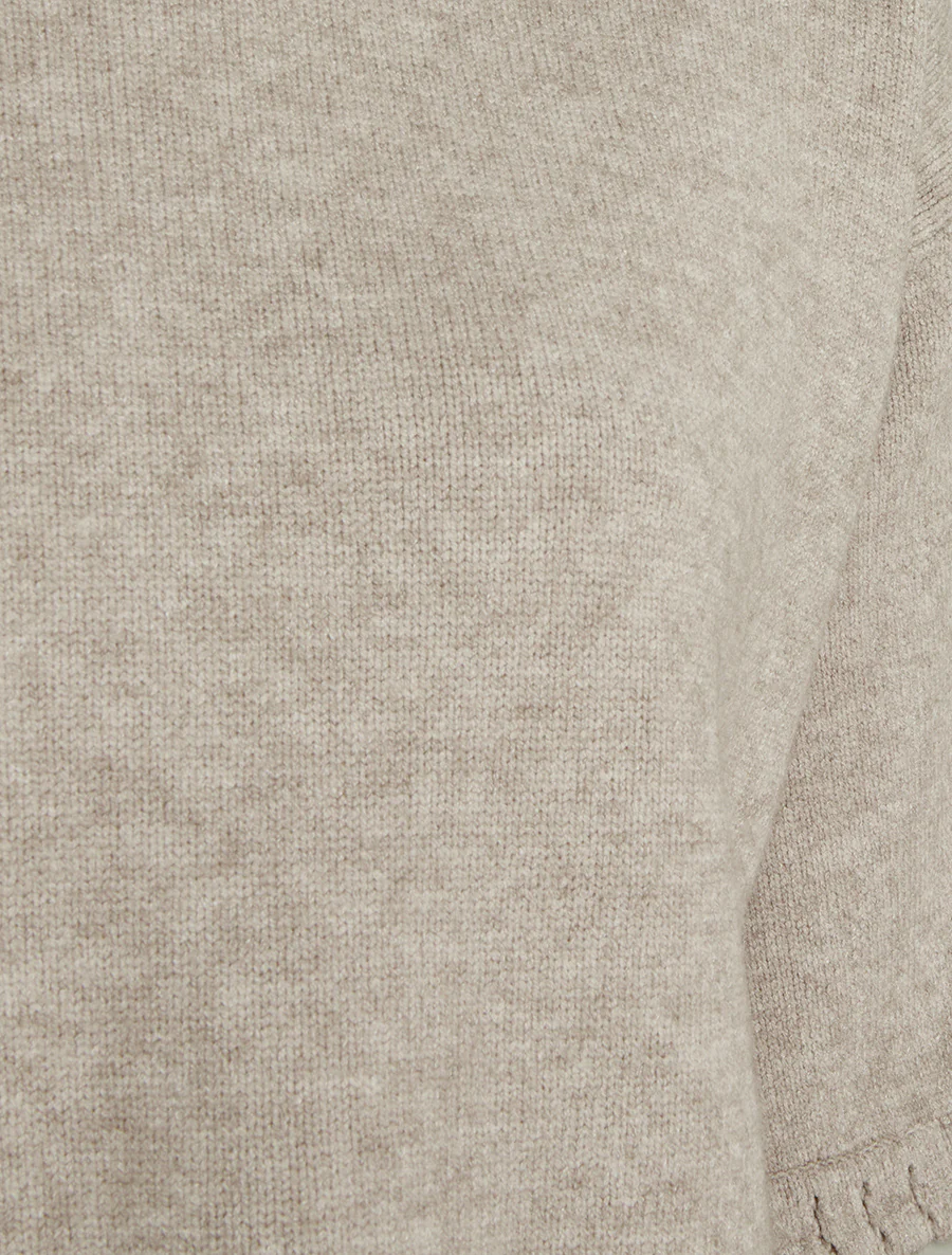 Pull uni en maille à col rond - Taupe - Image 3