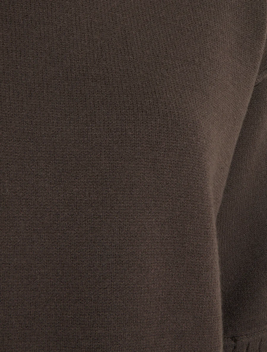 Pull uni en maille à col rond - Marron - Image 3
