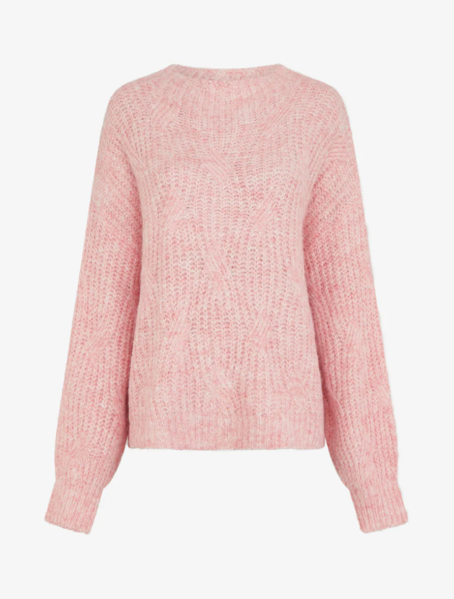 Pull uni en maille à détail irisé - Rose - Image 2
