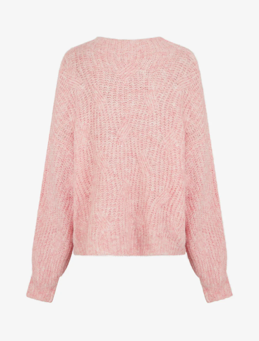 Pull uni en maille à détail irisé - Rose - Image 3