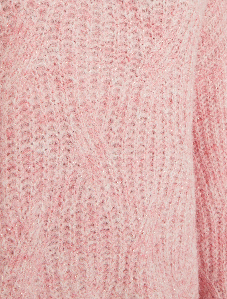 Pull uni en maille à détail irisé - Rose - Image 4
