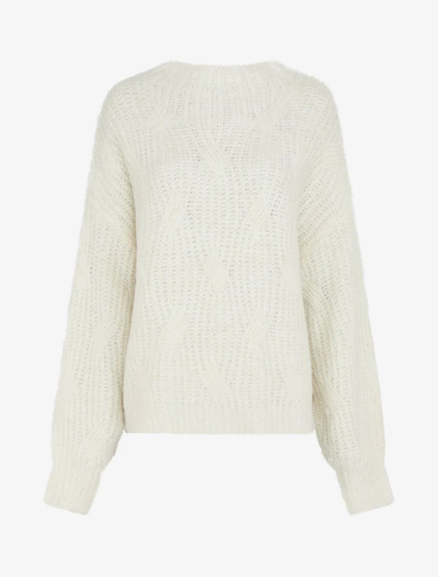 Pull uni en maille à détail irisé - Écru