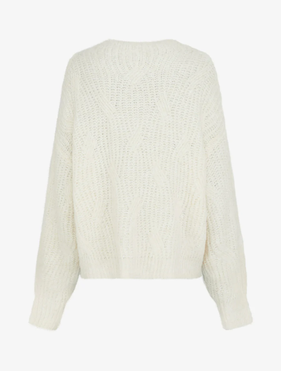 Pull uni en maille à détail irisé - Écru - Image 2