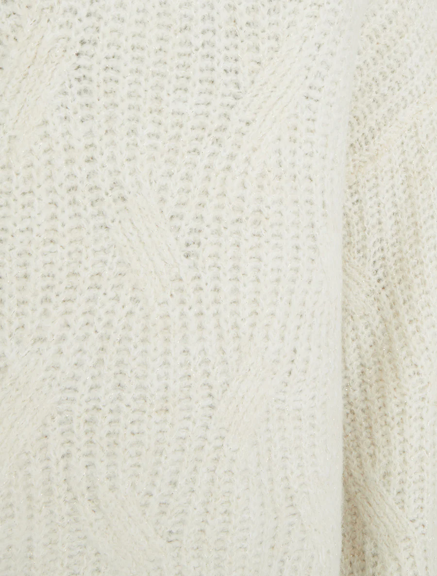 Pull uni en maille à détail irisé - Écru - Image 3