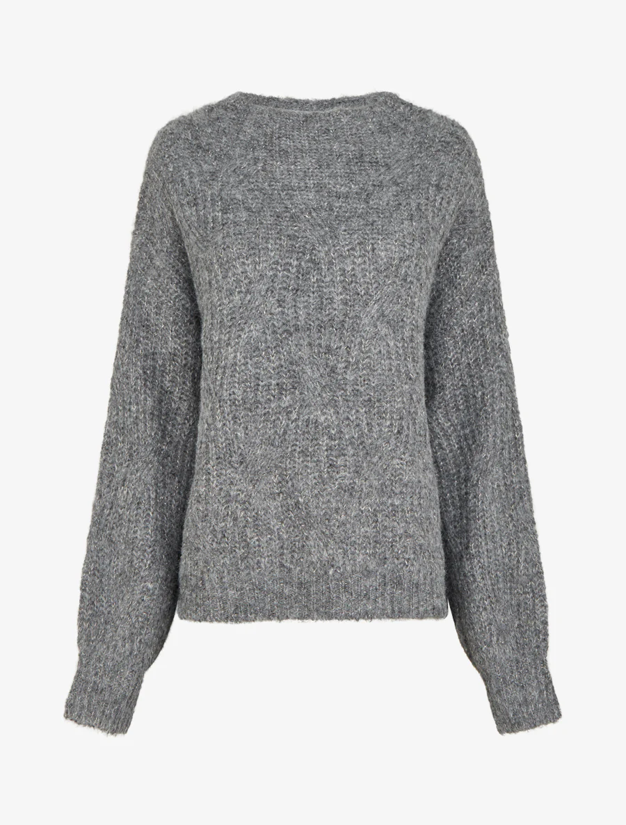 Pull uni en maille à détail irisé - Gris