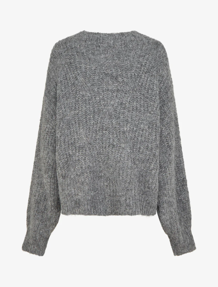 Pull uni en maille à détail irisé - Gris - Image 2